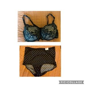 Cacique Black Lace Bra & Waist Brief